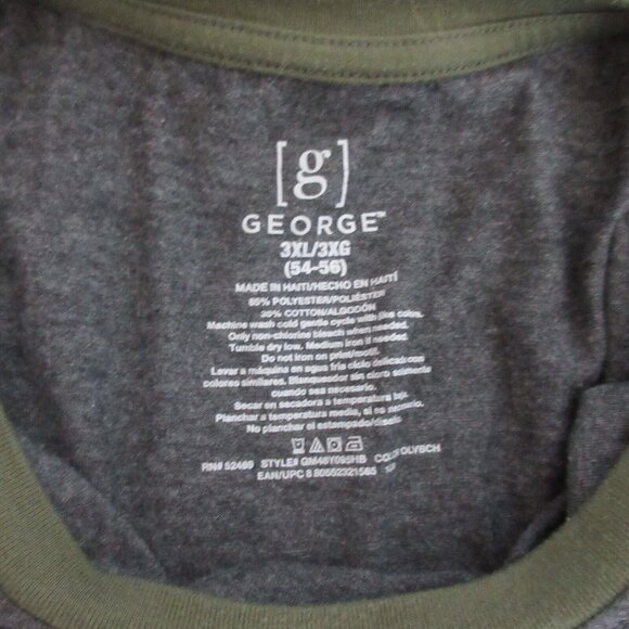 George Mens T-Shirt 3XL (54-56) Crew Neck Baseball Long Sleeve Gray Green Tee - Picture 4 of 5